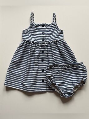 Ralph Lauren Girls Blue & White Striped Fit & Flare Button-Front Sundress - 18M